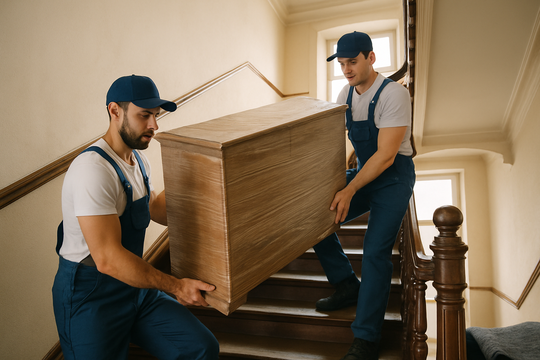 Umzugshelfer in Bochumsm Altbau mit engen Treppenhäusern